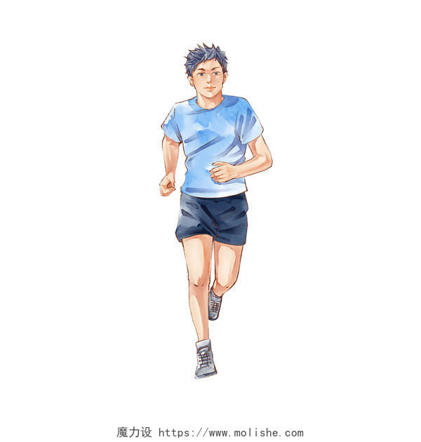 手绘水彩跑步的男人锻炼健身健康运动健身户外跑步健身瑜伽运动元素